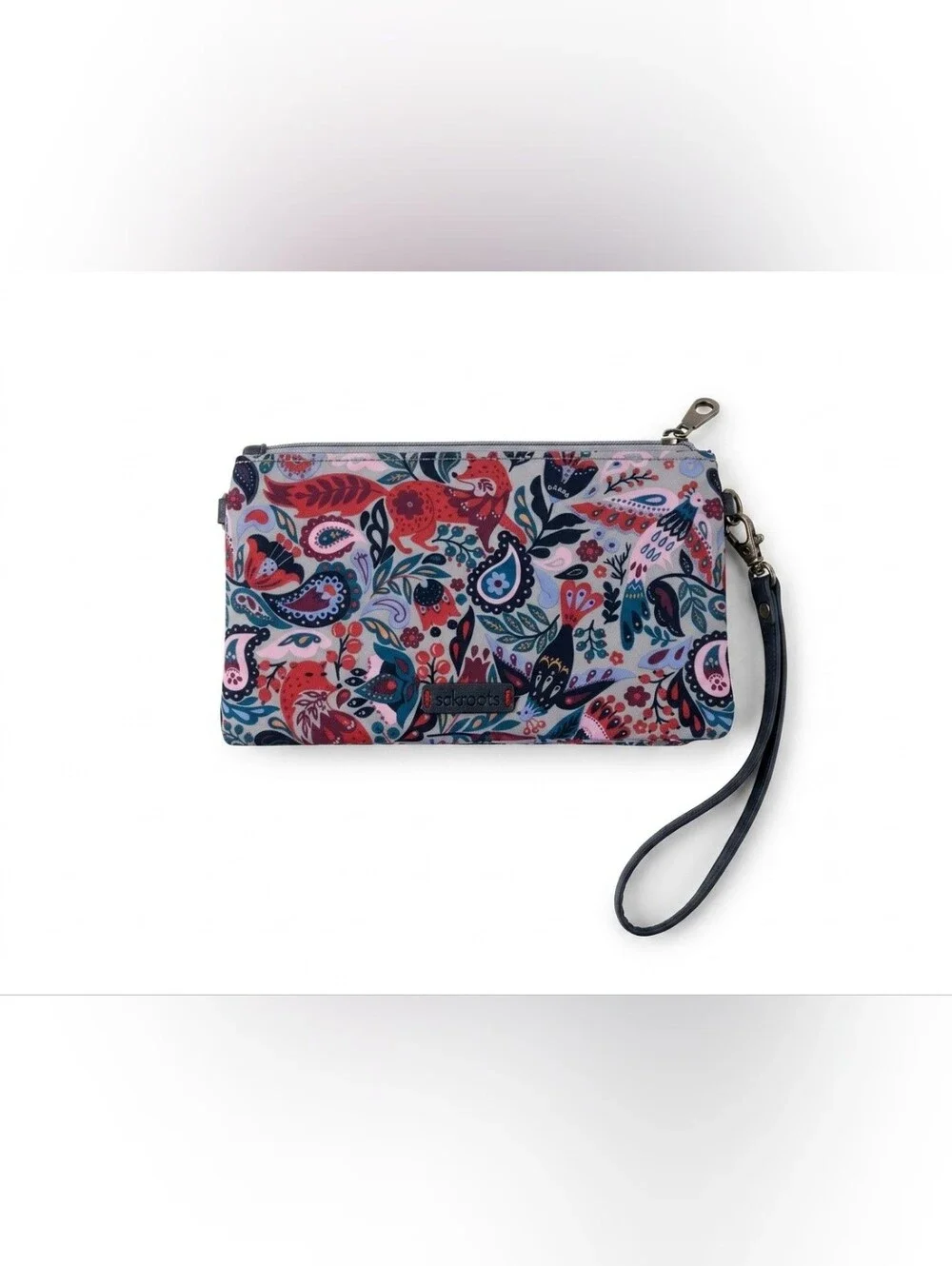 Sakroots Woodland Fox Floral Paisley Bifold Wallet Wristlest Multi Pocket Zipper